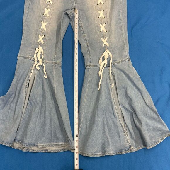 Ashley Stewart Light Blue Denim Jean set Lace up top size 14/16 jeans size 14 - Picture 8 of 14
